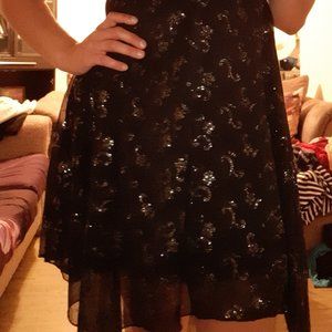 Black dress with floral pattern--silvery/goldy sorta sparkly :)